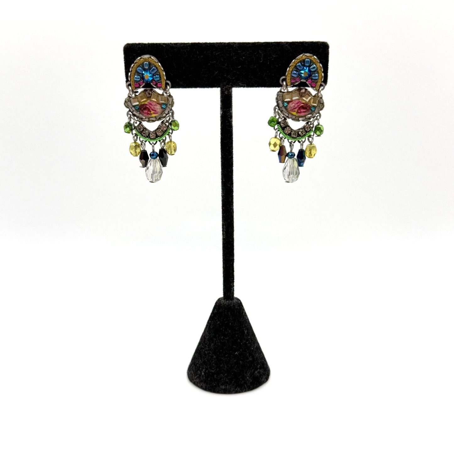 Ayla Bar Silver-Tone Multicolor Crystal & Bead Drop Earrings