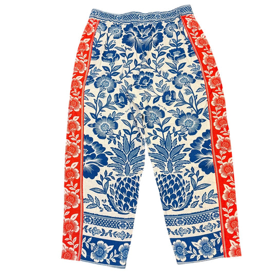 Farm Rio Linen Floral Pants Blue & Red XL