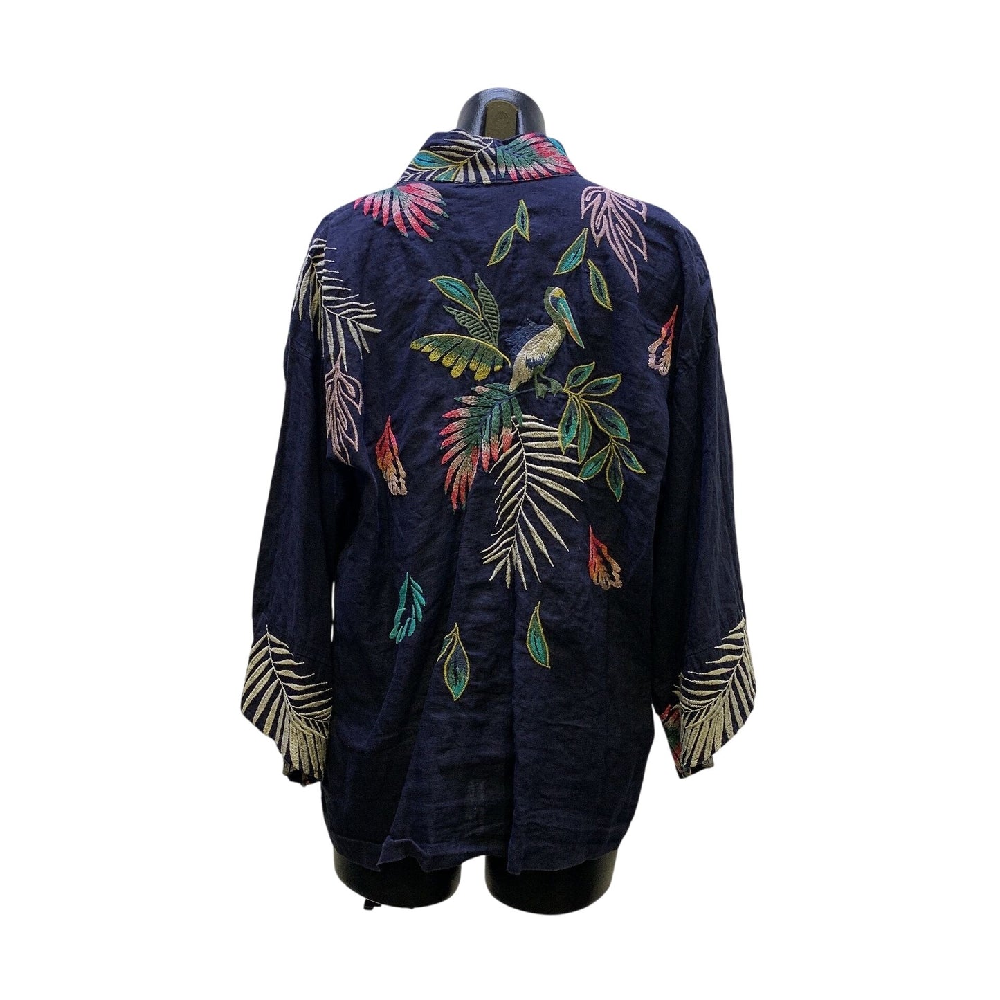 NWT Johnny Was Navy Floral Embroidered Open-Front Kimono L