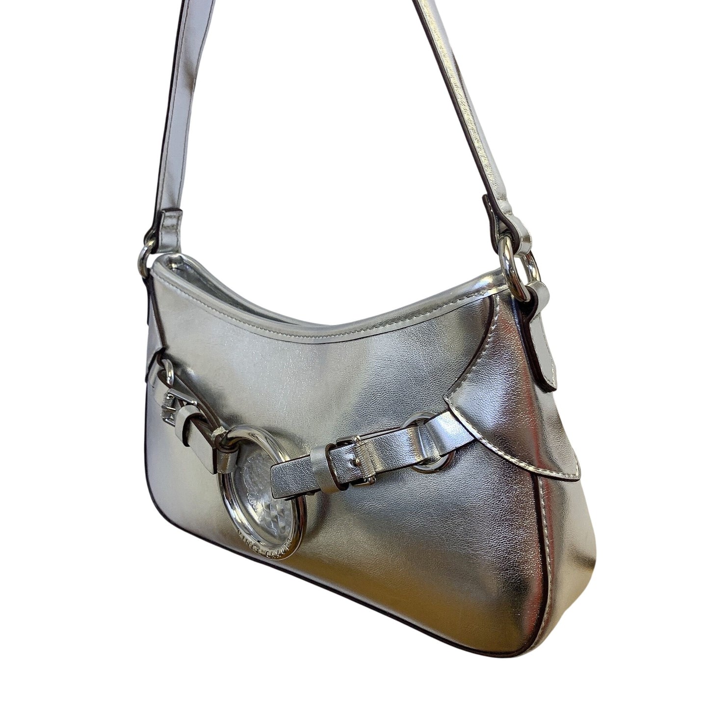 Vince Camuto Silver Metallic Shoulder Bag With Belt Detailing