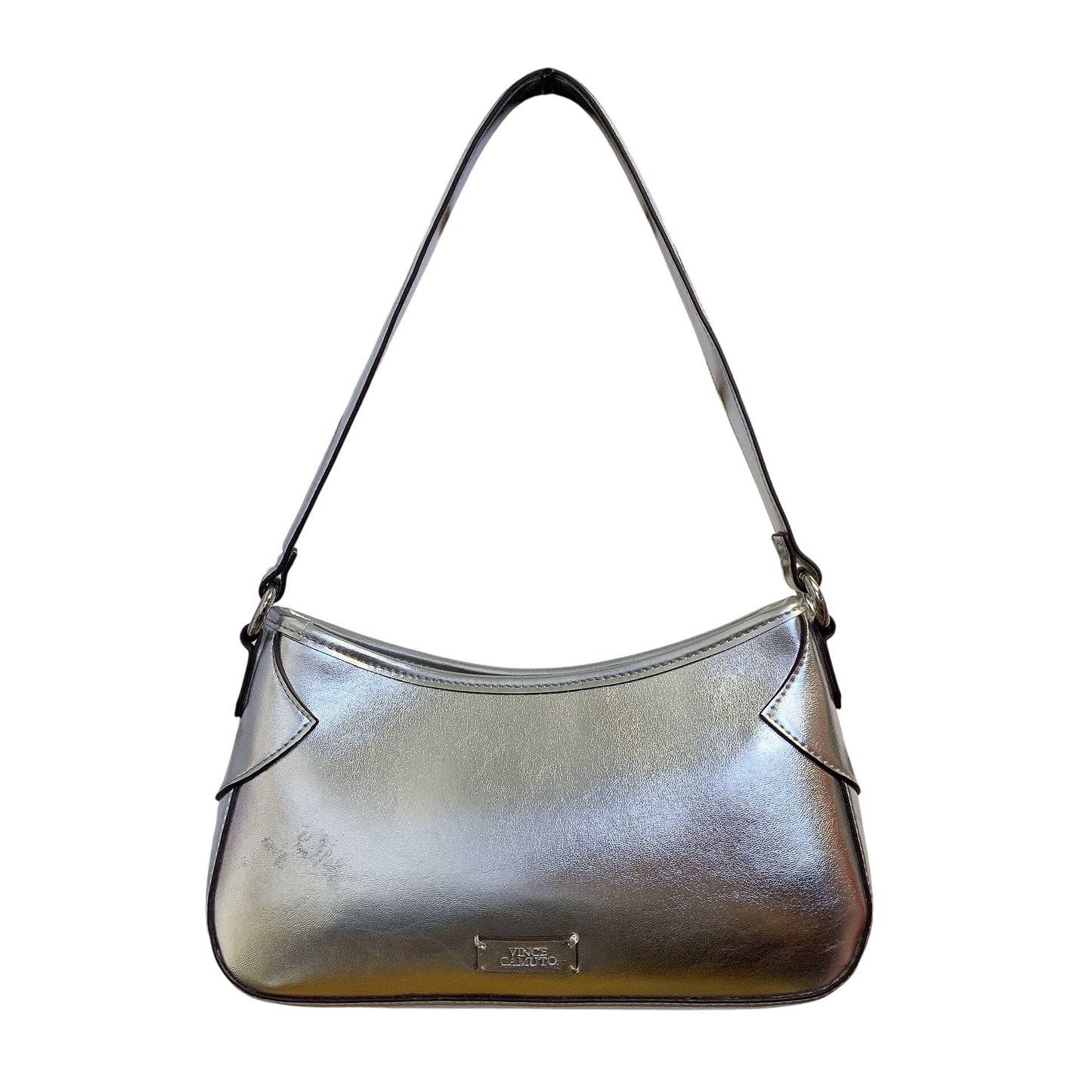 Vince Camuto Silver Metallic Shoulder Bag With Belt Detailing