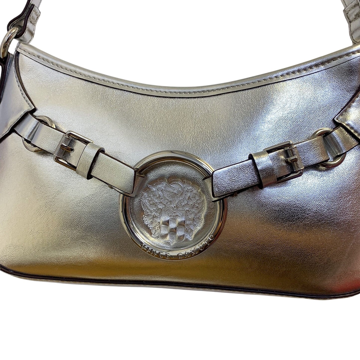 Vince Camuto Silver Metallic Shoulder Bag With Belt Detailing
