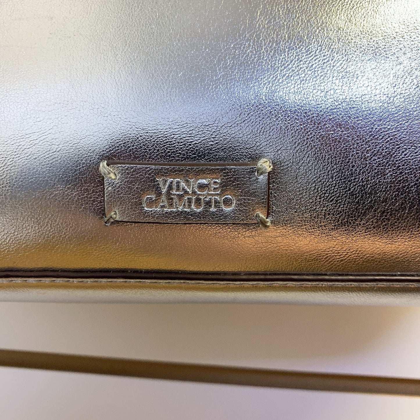 Vince Camuto Silver Metallic Shoulder Bag With Belt Detailing