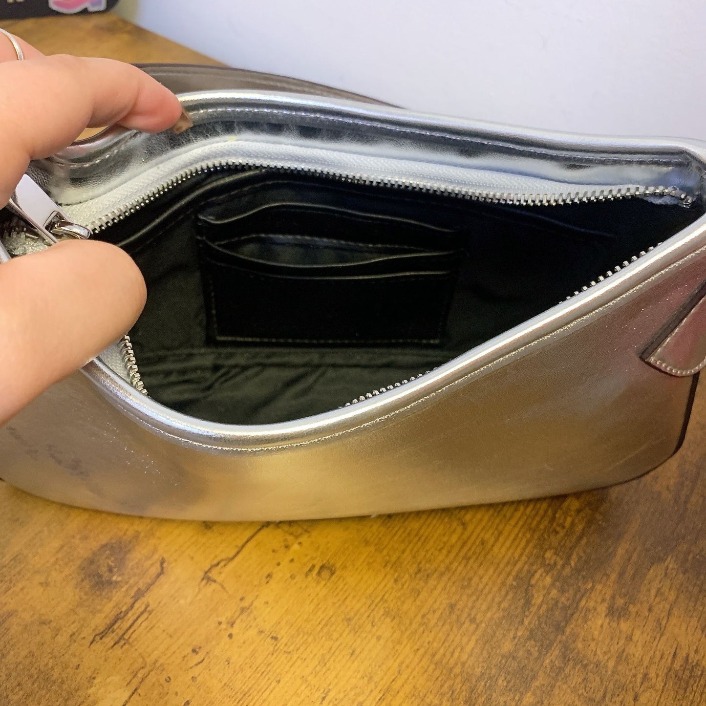 Vince Camuto Silver Metallic Shoulder Bag With Belt Detailing