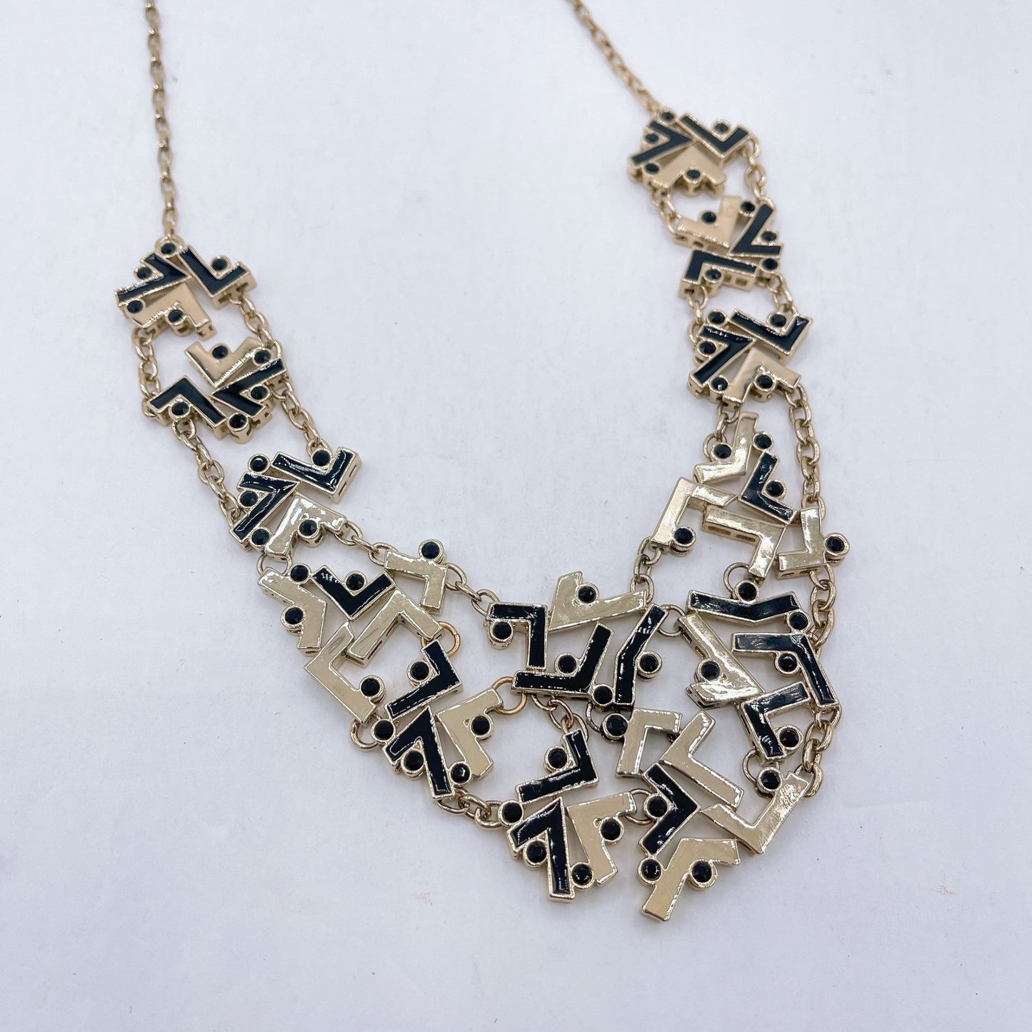 St John Black Gold Multi Link Geometric Pattern Necklace Medium