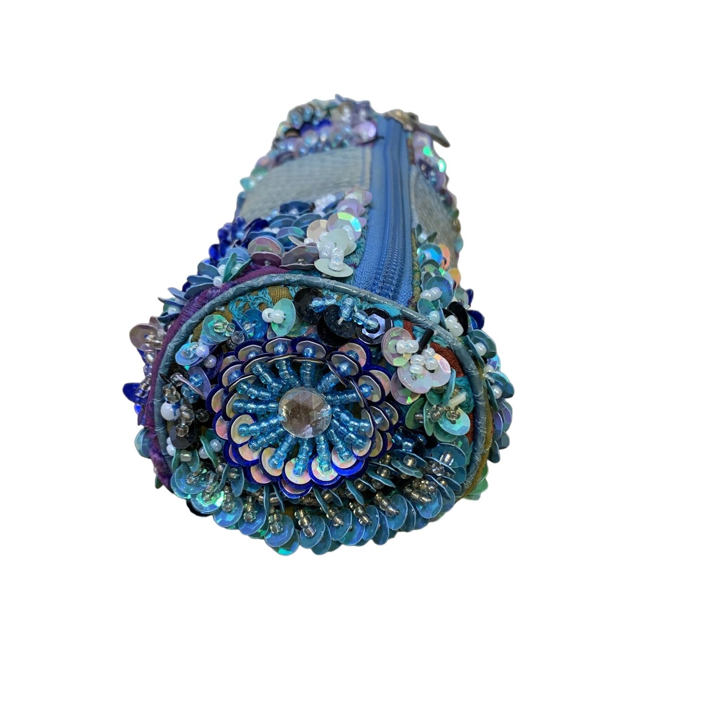 *Laura Lee Blue Beaded Snakeskin Wristlet Small