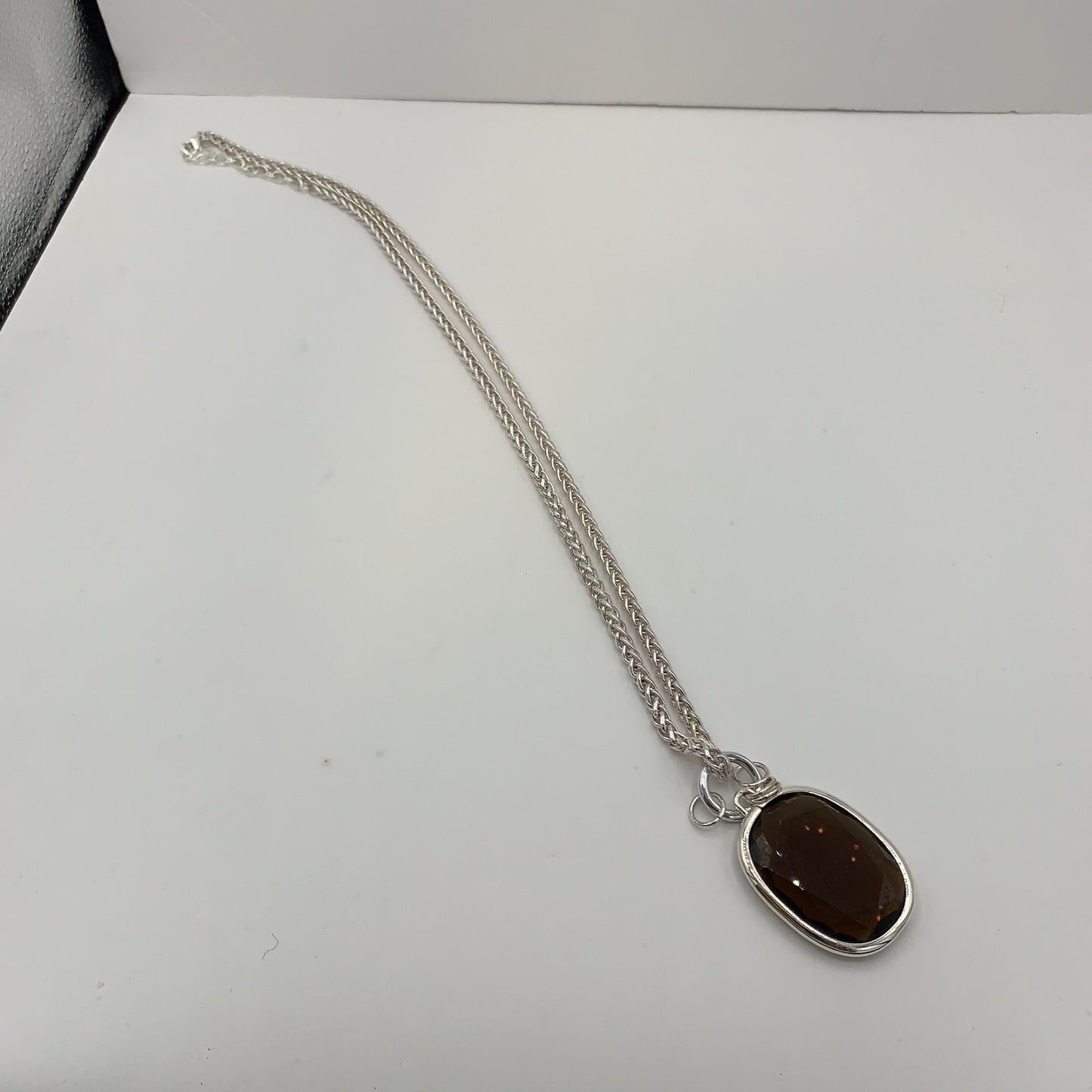 Joan Rivers Silver Tone Chunky Chain Necklace with Brown Faceted Crystal Pendant