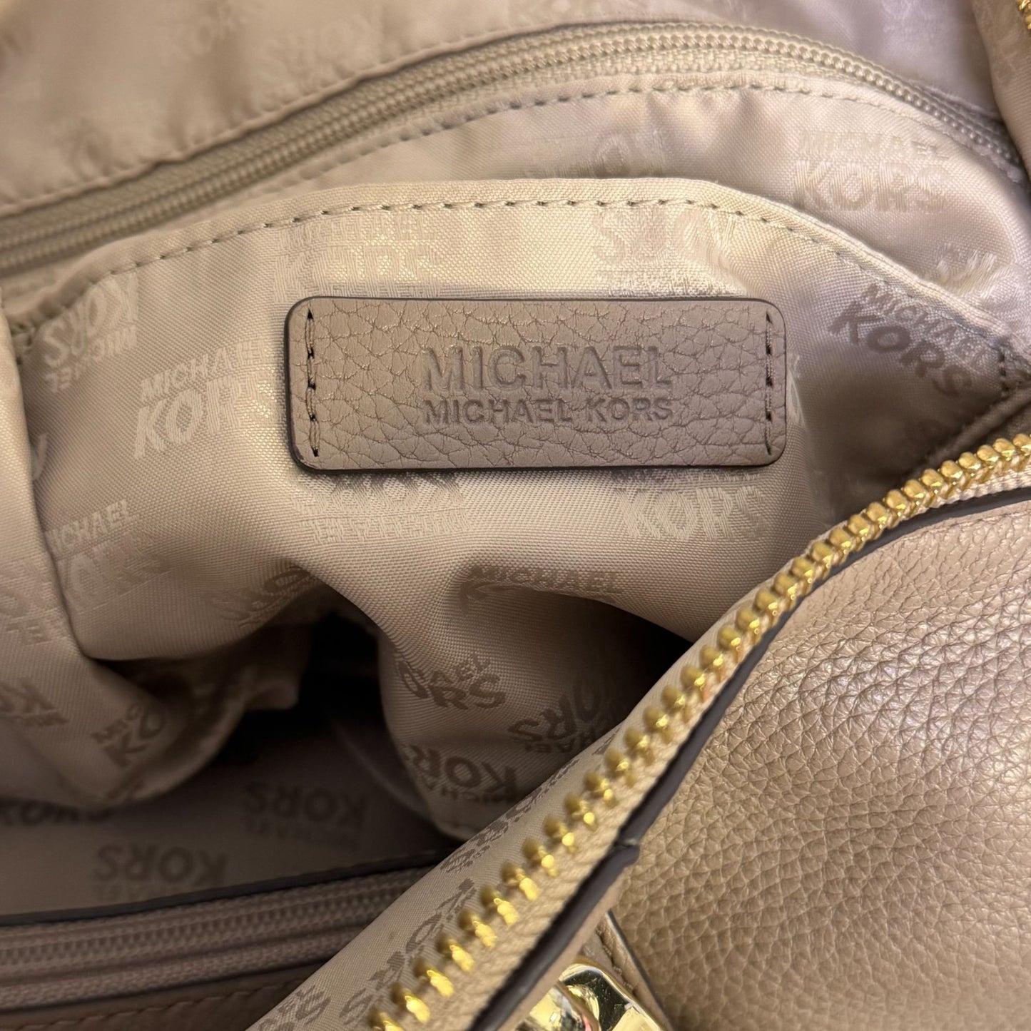 Michael Kors Naomi Taupe Pebbled Leather Satchel Purse