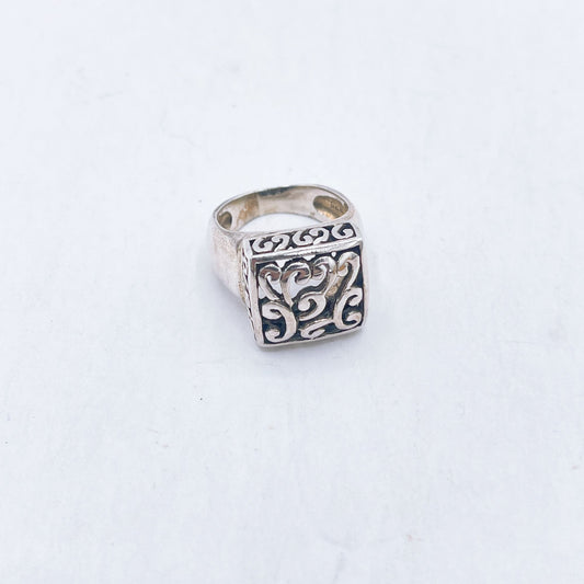 925 Silver Swirl Square Ring - Size 6