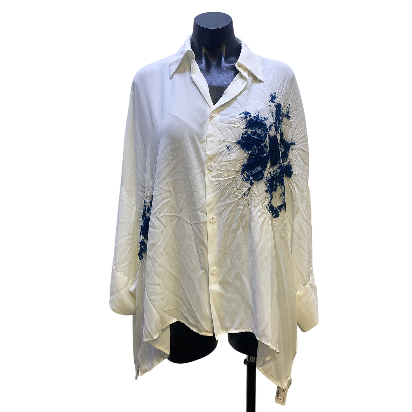 NWT Y's White & Indigo Tie-Dye Oversized Blouse, Size Small (2)