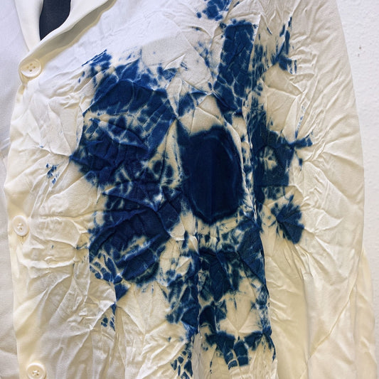 NWT Y's White & Indigo Tie-Dye Oversized Blouse, Size Small (2)