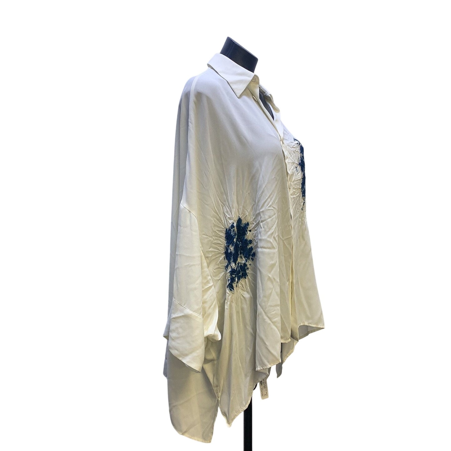 NWT Y's White & Indigo Tie-Dye Oversized Blouse, Size Small (2)