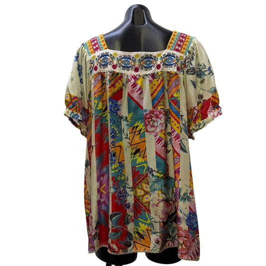 Johnny Was Multicolor Silk Blouse With Embroidered L
