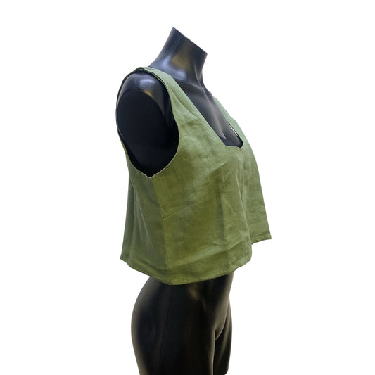 Free The Label Green Linen Crop Top & Wide-Leg Pants Set, Size Medium