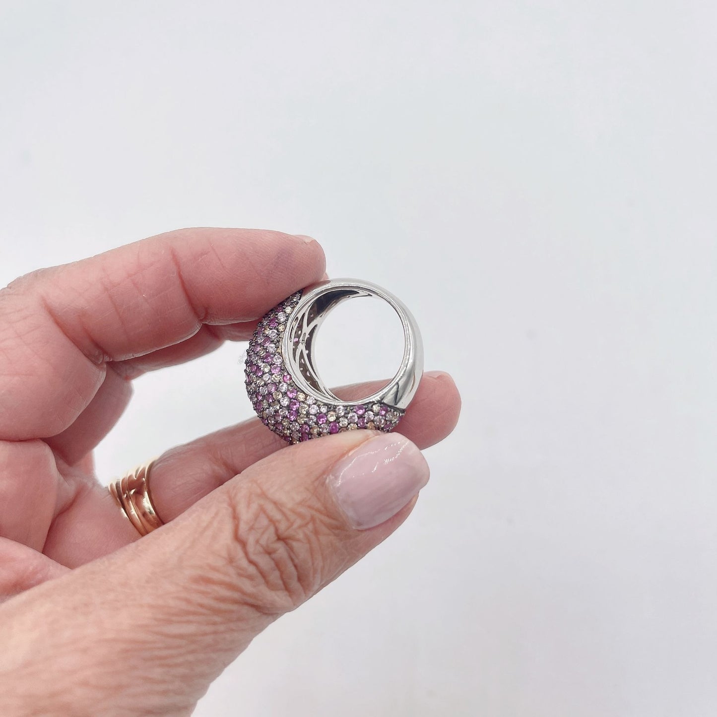 Crystals Pink Large 925 Silver Ring size 8