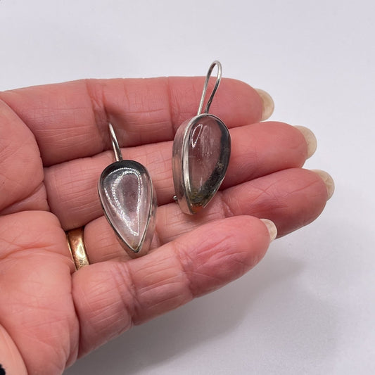 Vintage 925 Sterling Silver Clear Quartz Dangle Earrings