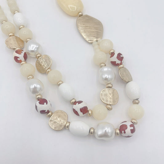 Chico's White Brown Pearl Stones Necklace Medium