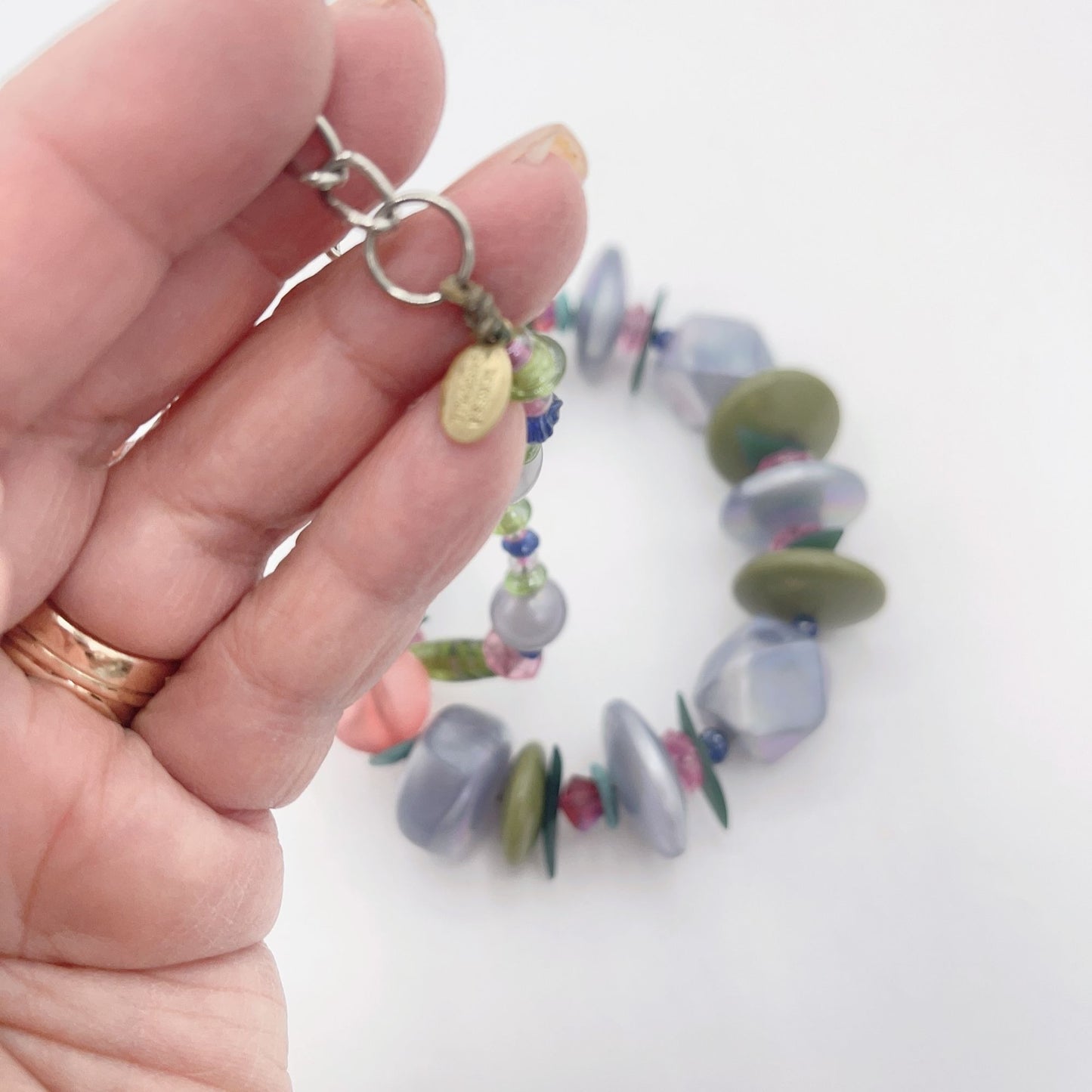 Teresa Goodall Beaded Signed Chunky Soft Colors Necklace Medium