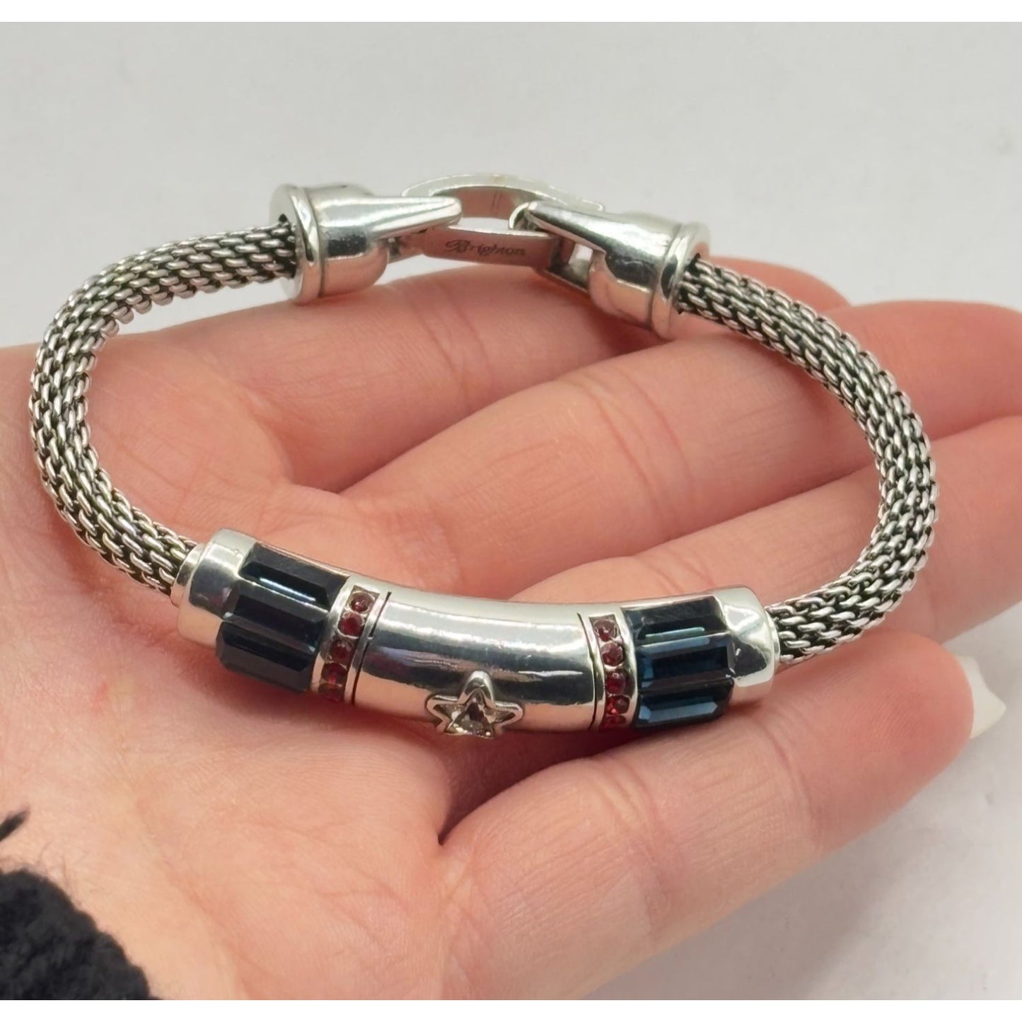 Brighton Star Accent Silver & Blue Mesh Bracelet
