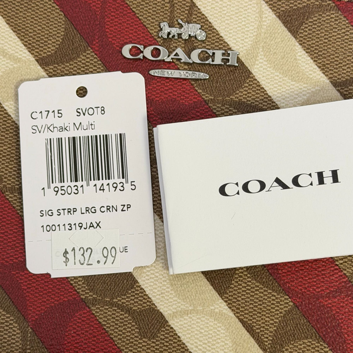 Coach Signature Stripe Wristlet Red & Khaki
