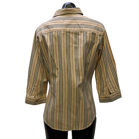 Burberry London Striped Button-Down Shirt Tan/Red 3/4 Sleeves XL