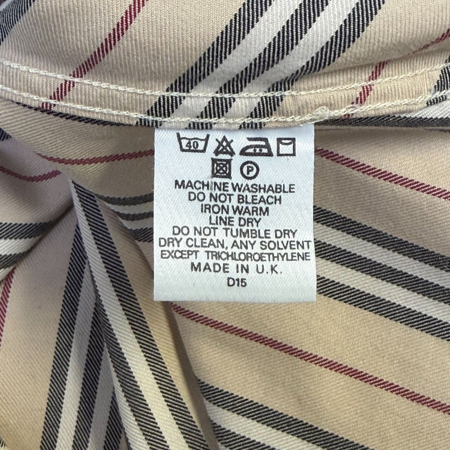 Burberry London Striped Button-Down Shirt Tan/Red 3/4 Sleeves XL