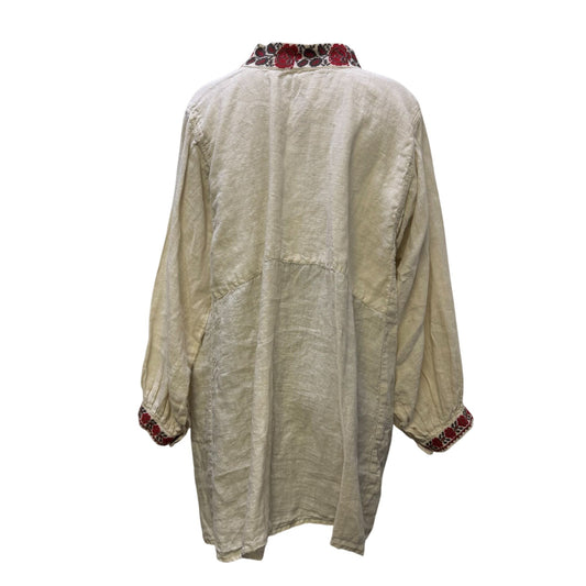 Magnolia Pearl Bohemian Blouse Cream Red Floral Embroidery OS