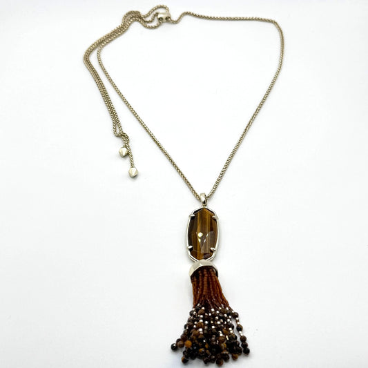 Kendra Scott Rayne Tassel Pendant Necklace In Tigers Eye Stone Gold-Tone