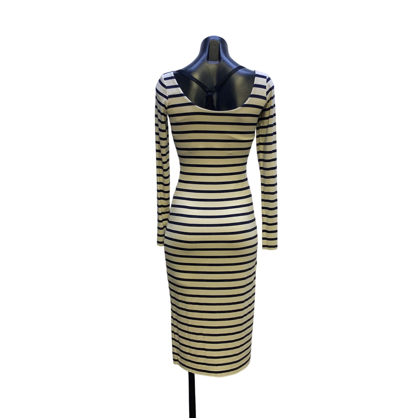 Nadia Tarr Navy & Cream Striped Long Sleeve Midi Dress Size Medium