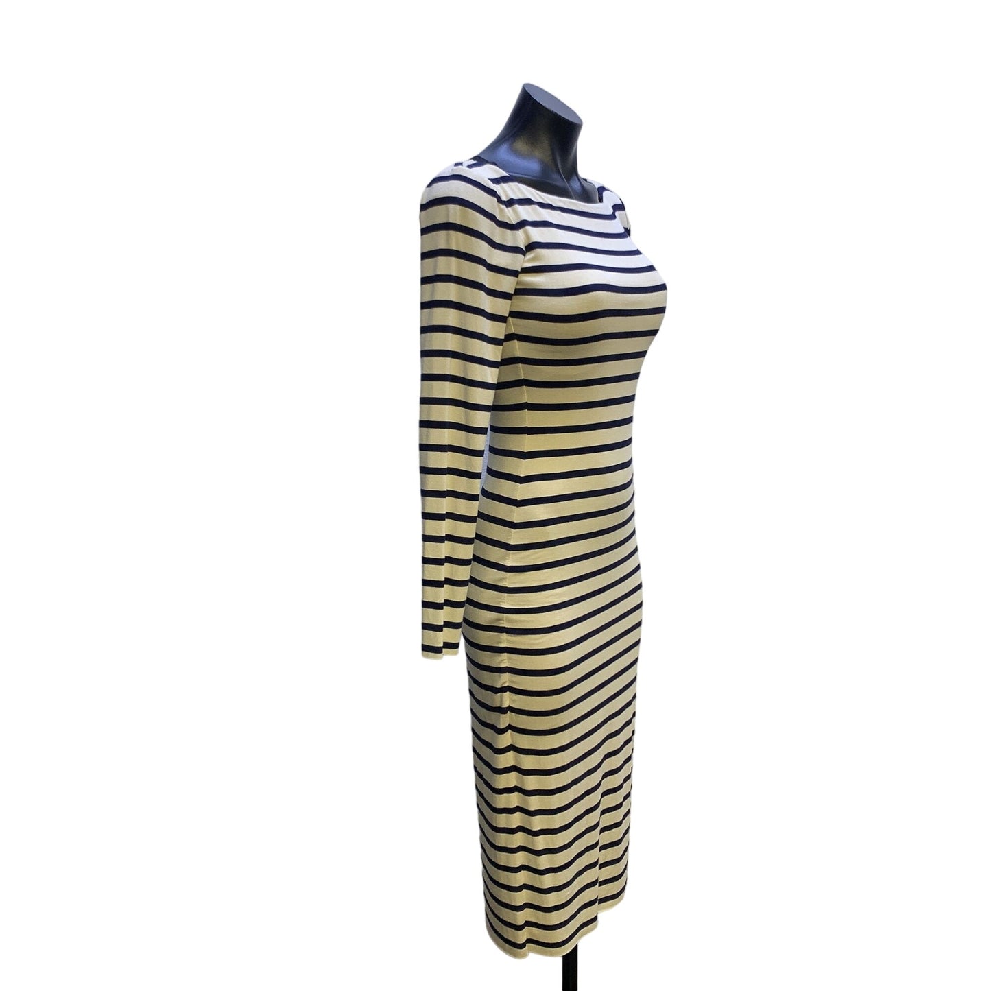 Nadia Tarr Navy & Cream Striped Long Sleeve Midi Dress Size Medium