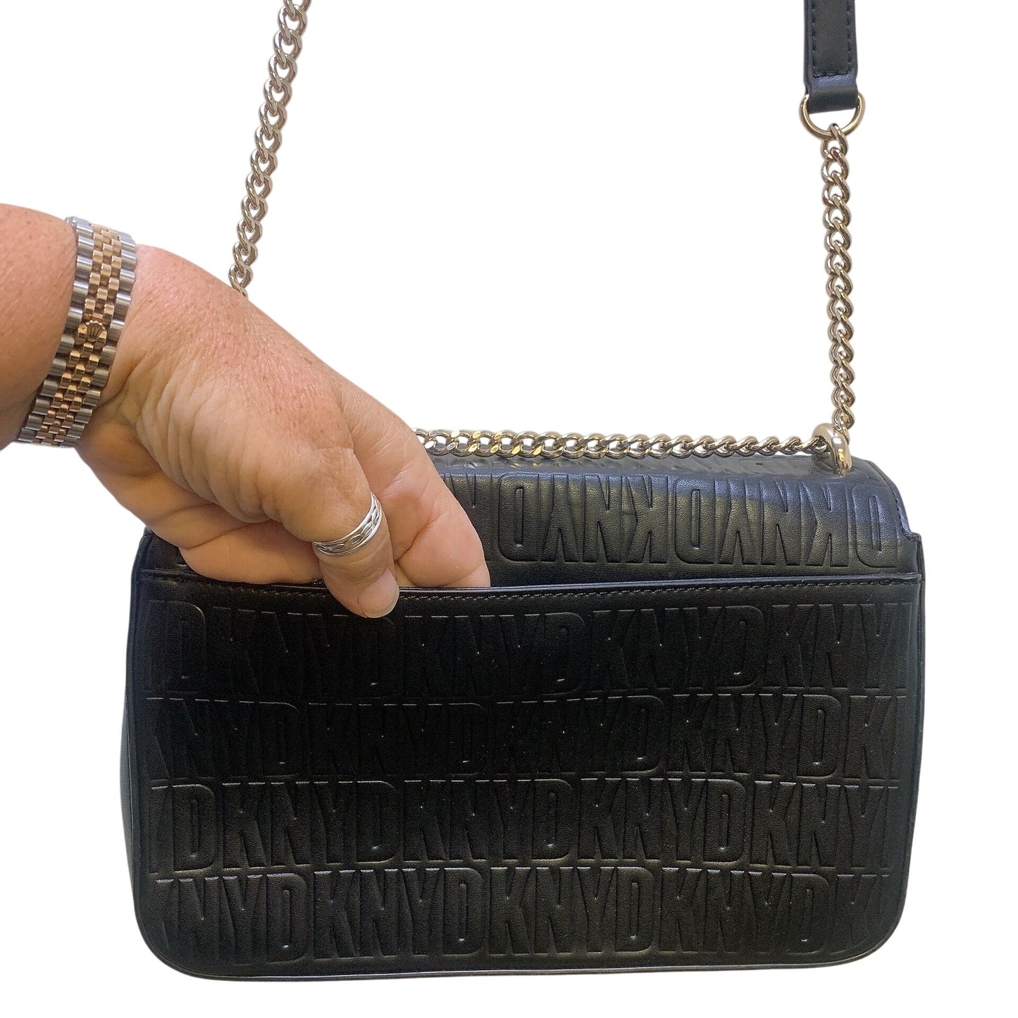 DKNY Black Embossed Crossbody Bag With Chain Strap