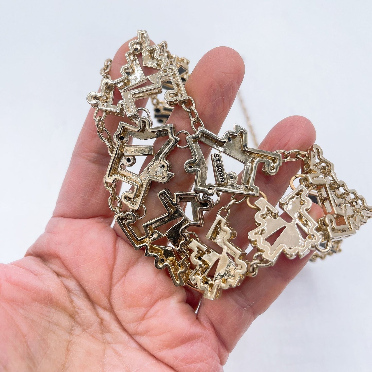 St John Black Gold Multi Link Geometric Pattern Necklace Medium