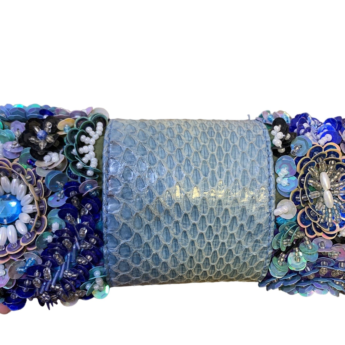 *Laura Lee Blue Beaded Snakeskin Wristlet Small