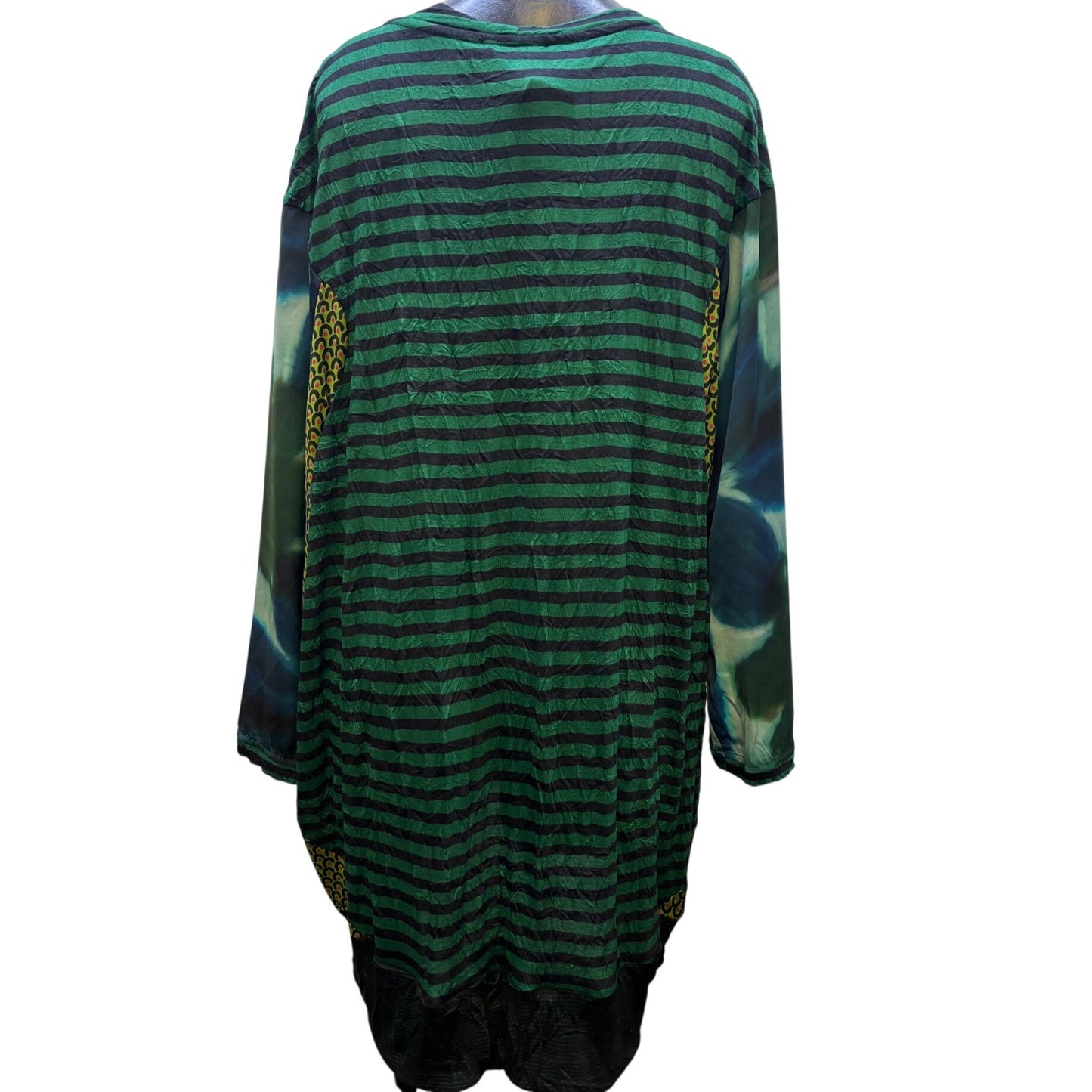 Alembika Green Black Striped Long Sleeve Blouse M
