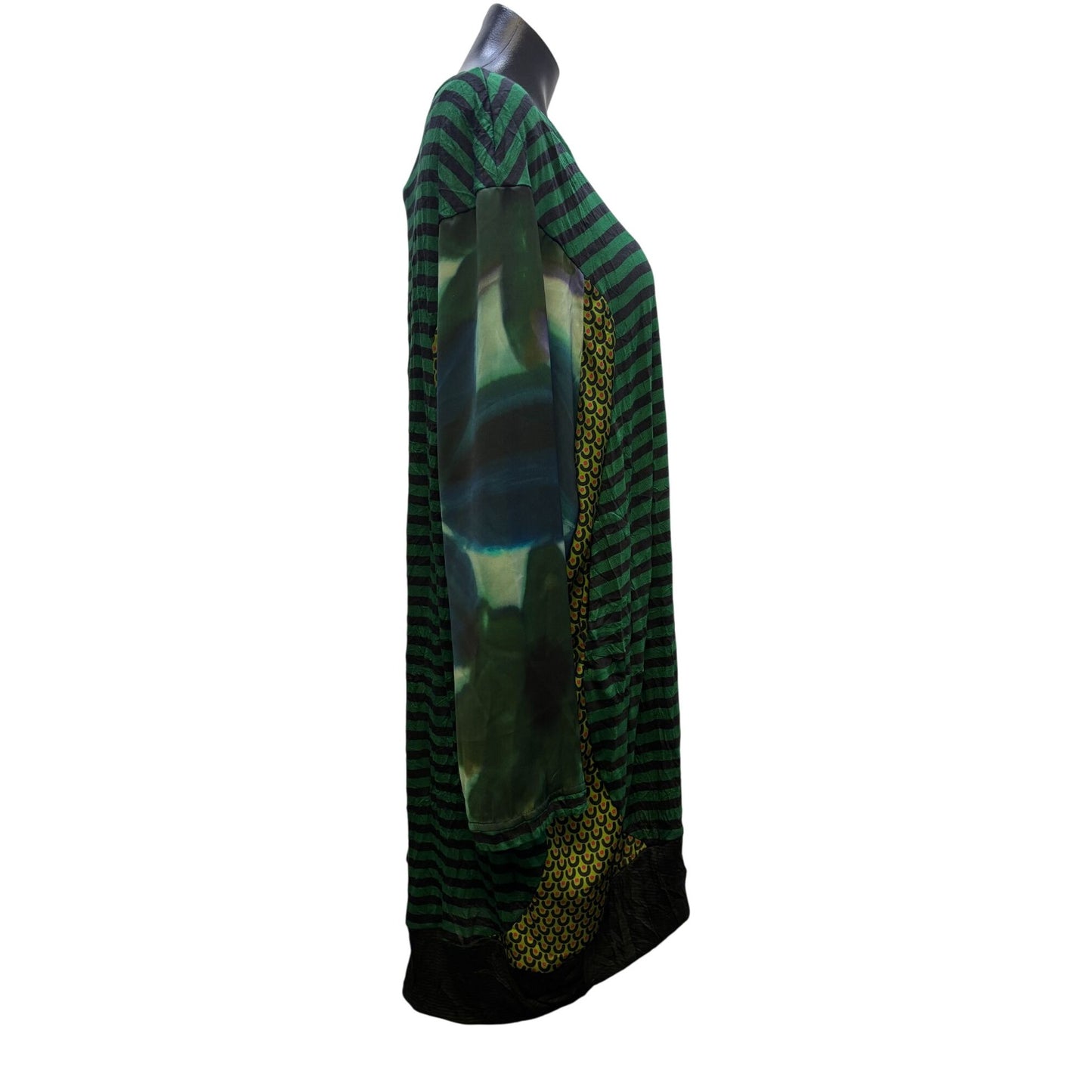 Alembika Green Black Striped Long Sleeve Blouse M