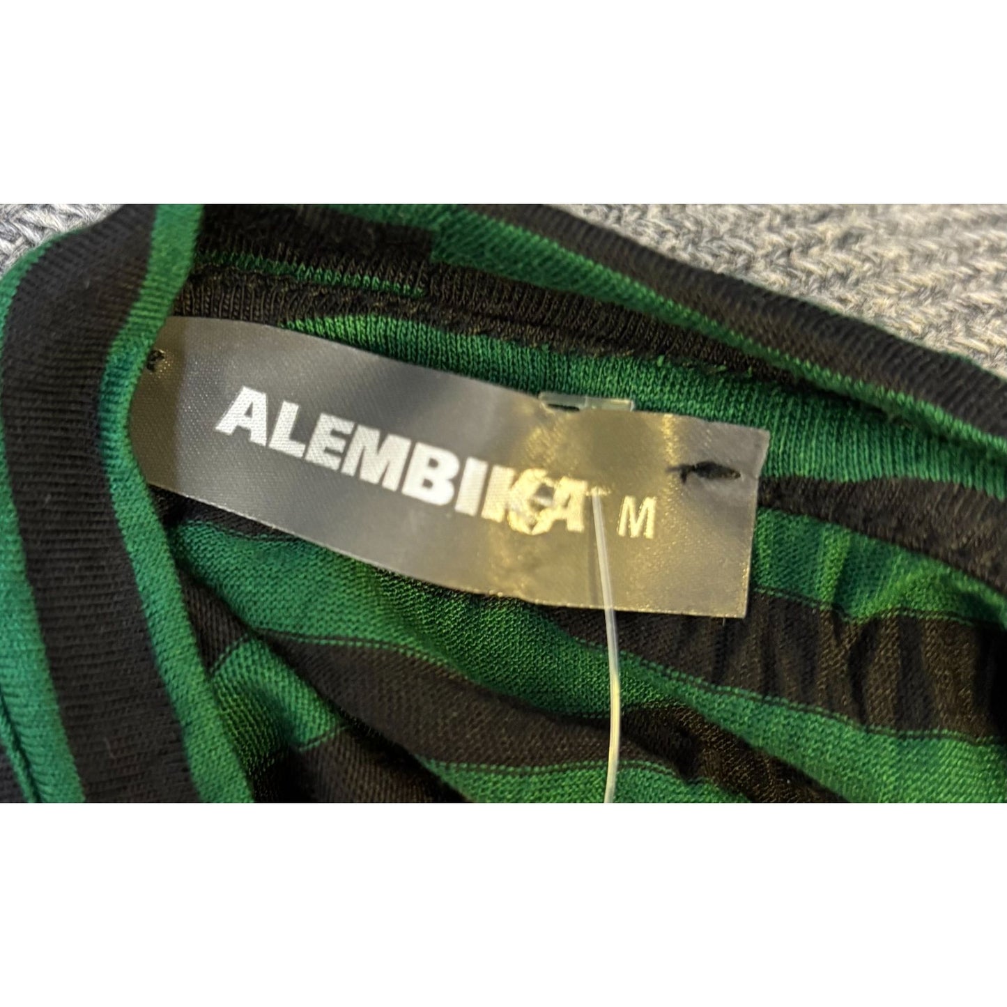 Alembika Green Black Striped Long Sleeve Blouse M