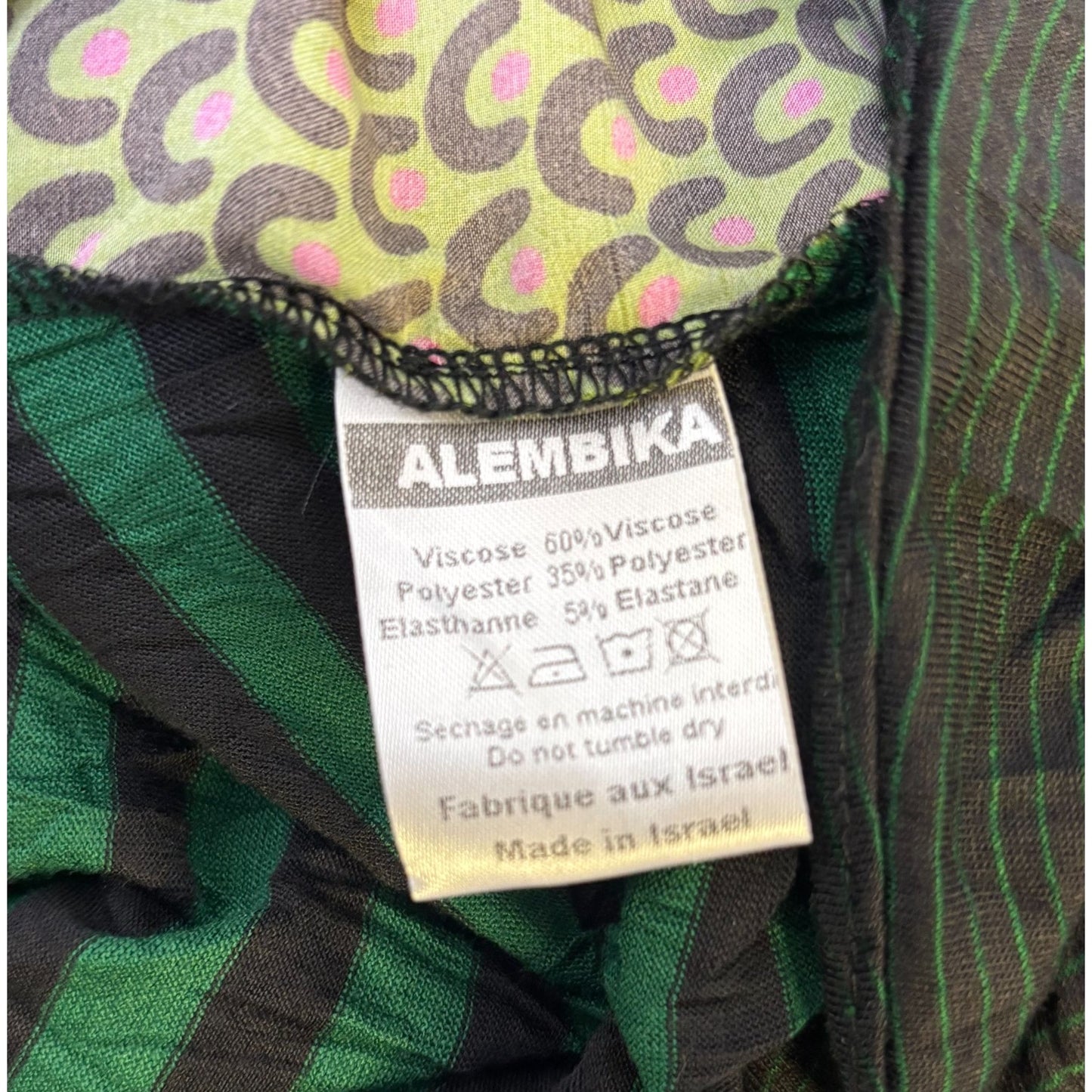 Alembika Green Black Striped Long Sleeve Blouse M