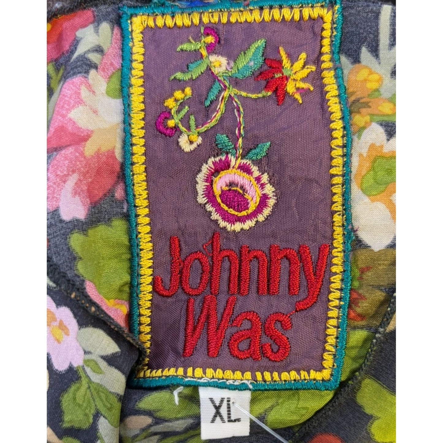 Johnny Was Floral & Polka Dot Tunic Blouse Navy XL