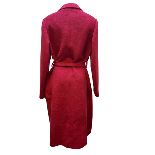 Katherine Kelly Womens Red Belted Wool/Alpaca Coat Size 12