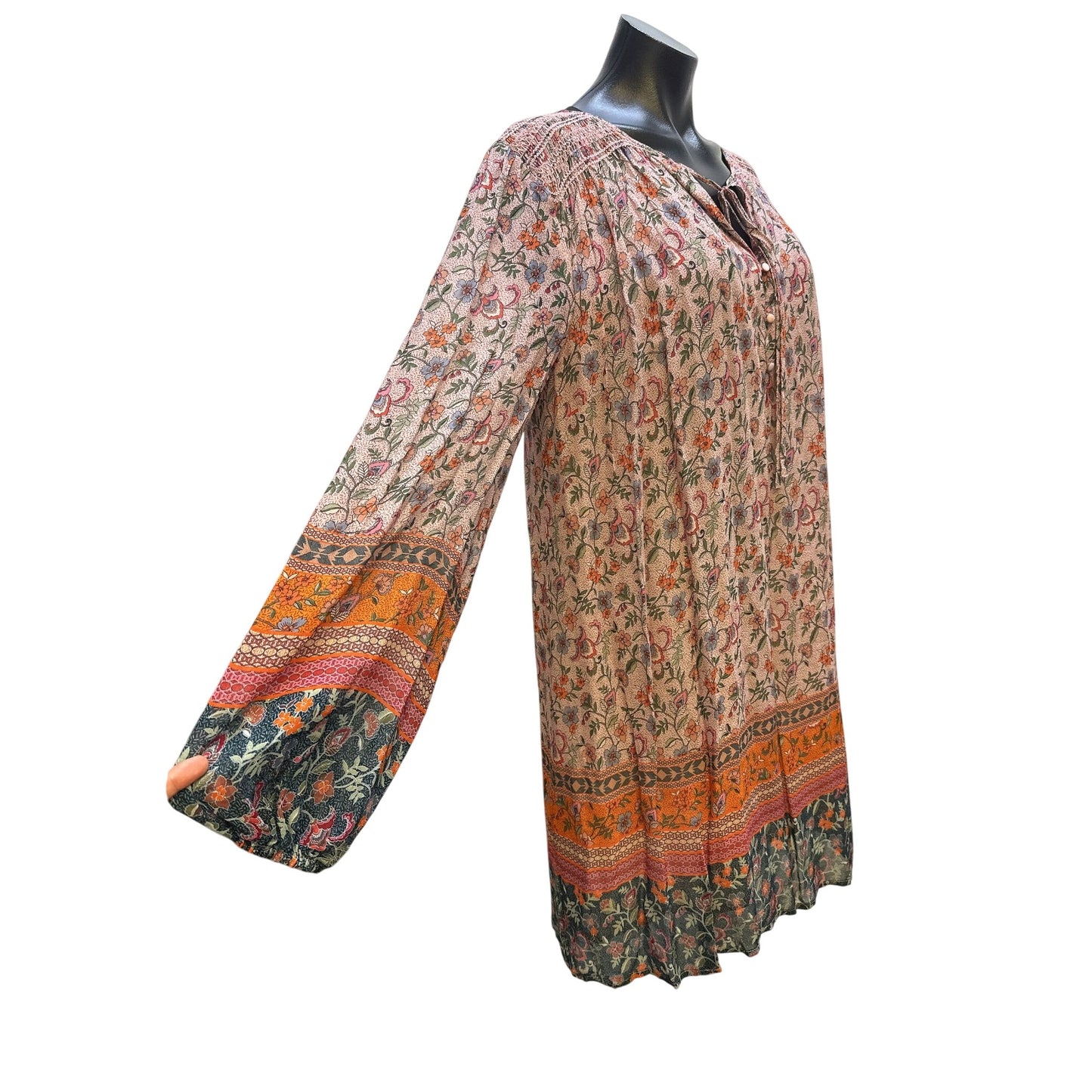 Johnny Was Bohemian Floral Print Long Sleeve Multicolor Dress Size L