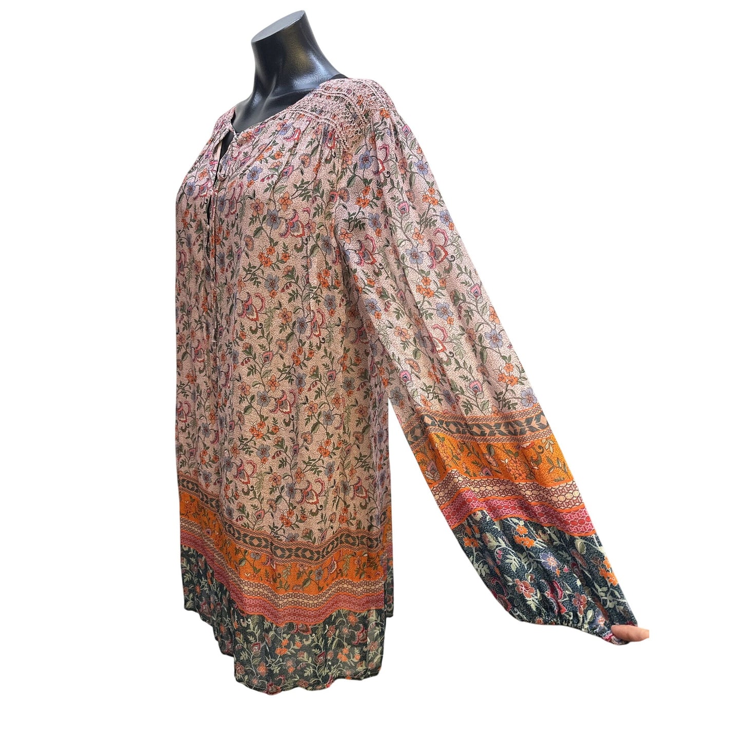 Johnny Was Bohemian Floral Print Long Sleeve Multicolor Dress Size L
