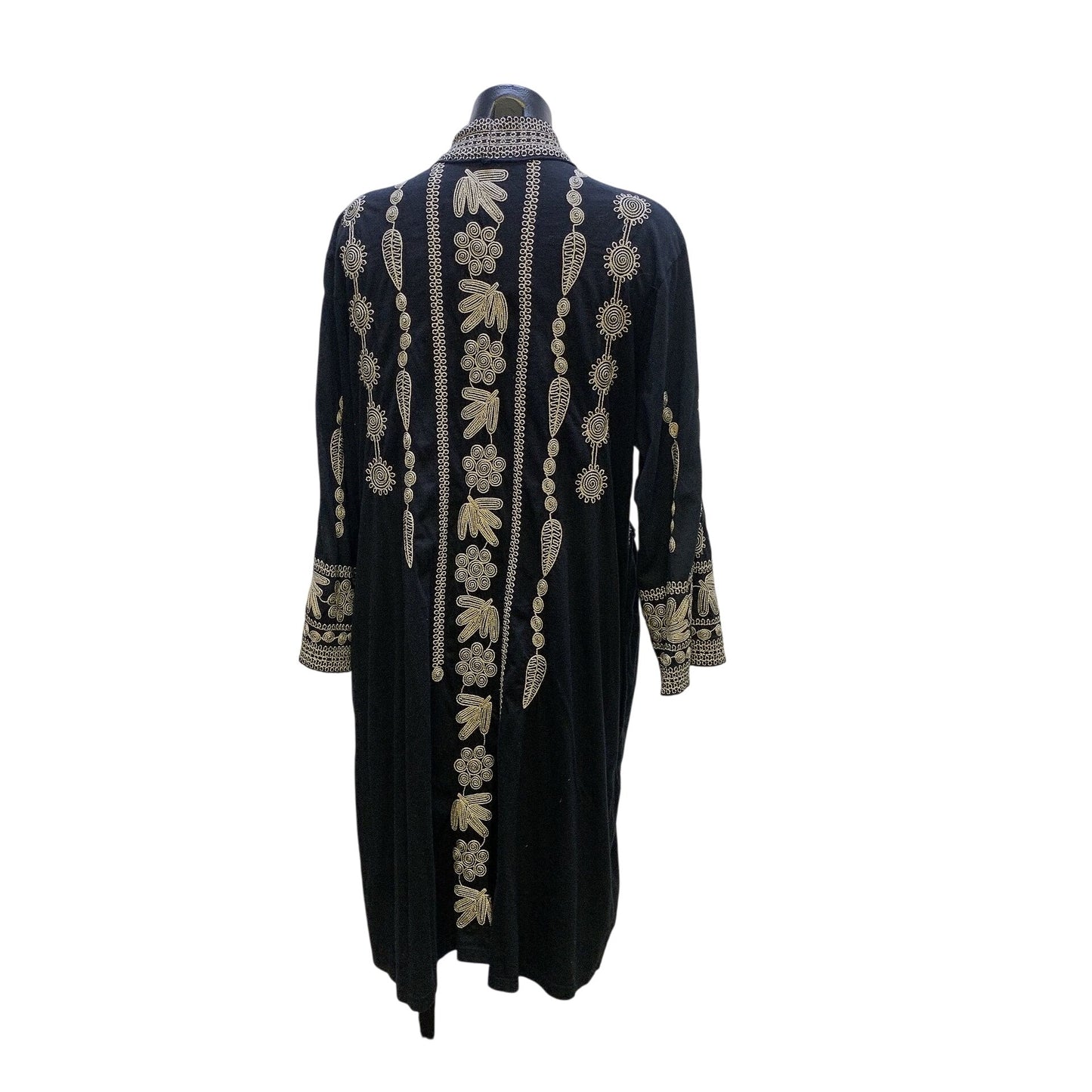 Johnny Was Black Open Front Boho Kimono Jacket W/Floral Embroidery Size L