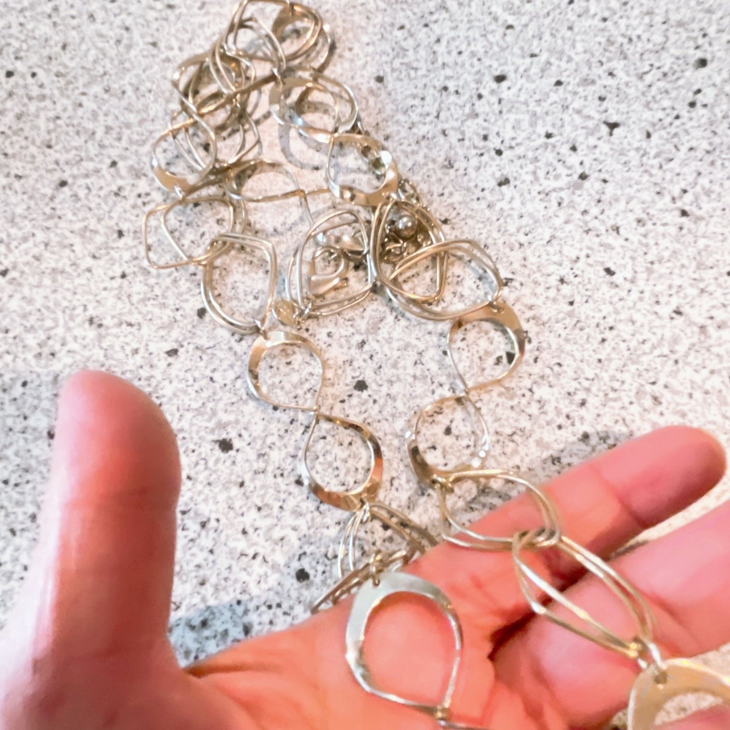 Chico's Silver Large Open Chain Link Necklace Long