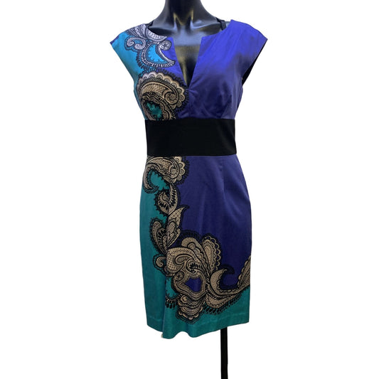 Trina Turk Blue & Black Sleeveless Sheath Dress Size 4