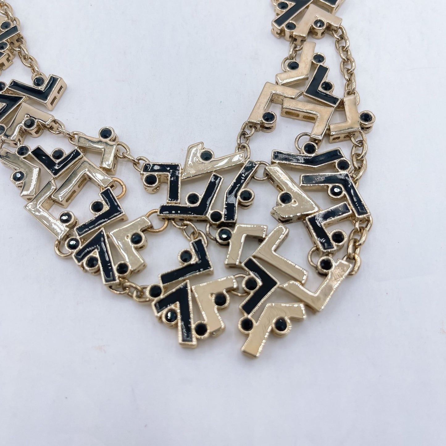 St John Black Gold Multi Link Geometric Pattern Necklace Medium