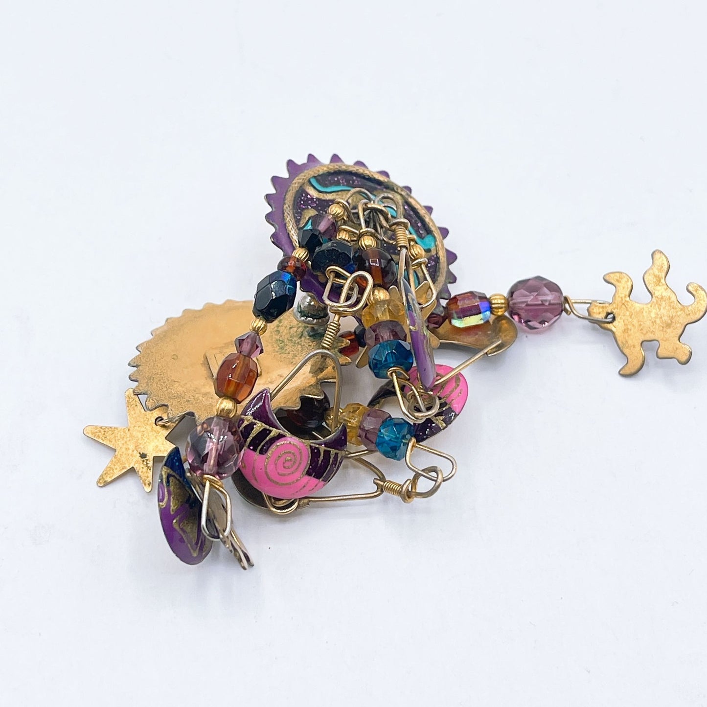 Lunch At The Ritz Vintage Artisan Earrings Sunburst Design Colorful Dangles & Charms