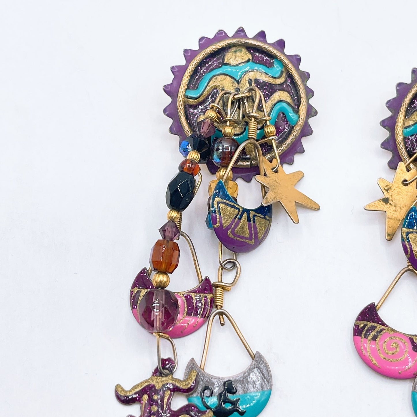 Lunch At The Ritz Vintage Artisan Earrings Sunburst Design Colorful Dangles & Charms