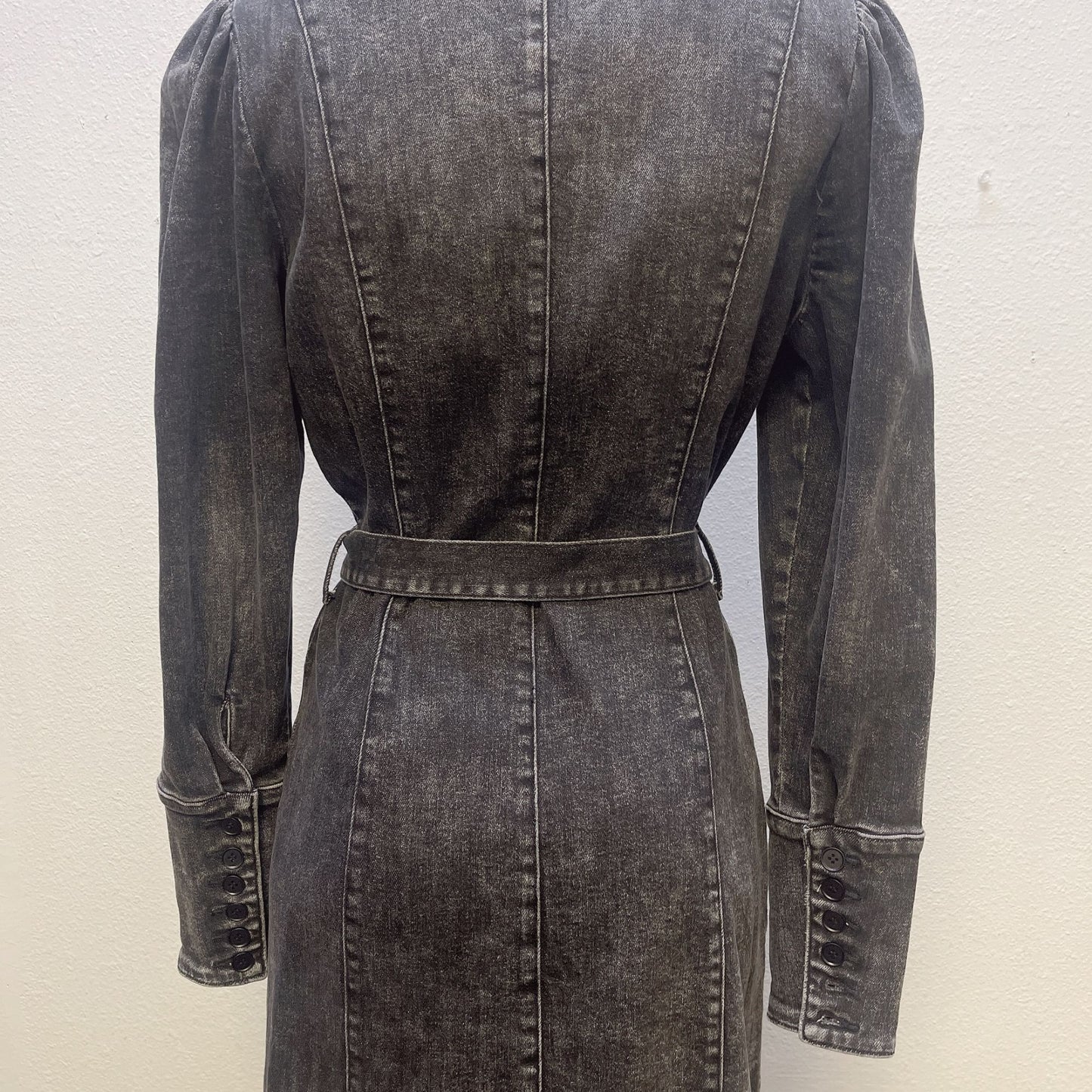 Wash Lab Dk Grey Denim Belted Button Dress Size S