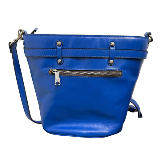 Patricia Nash Blue Leather Bucket Crossbody Bag With Adjustable Strap