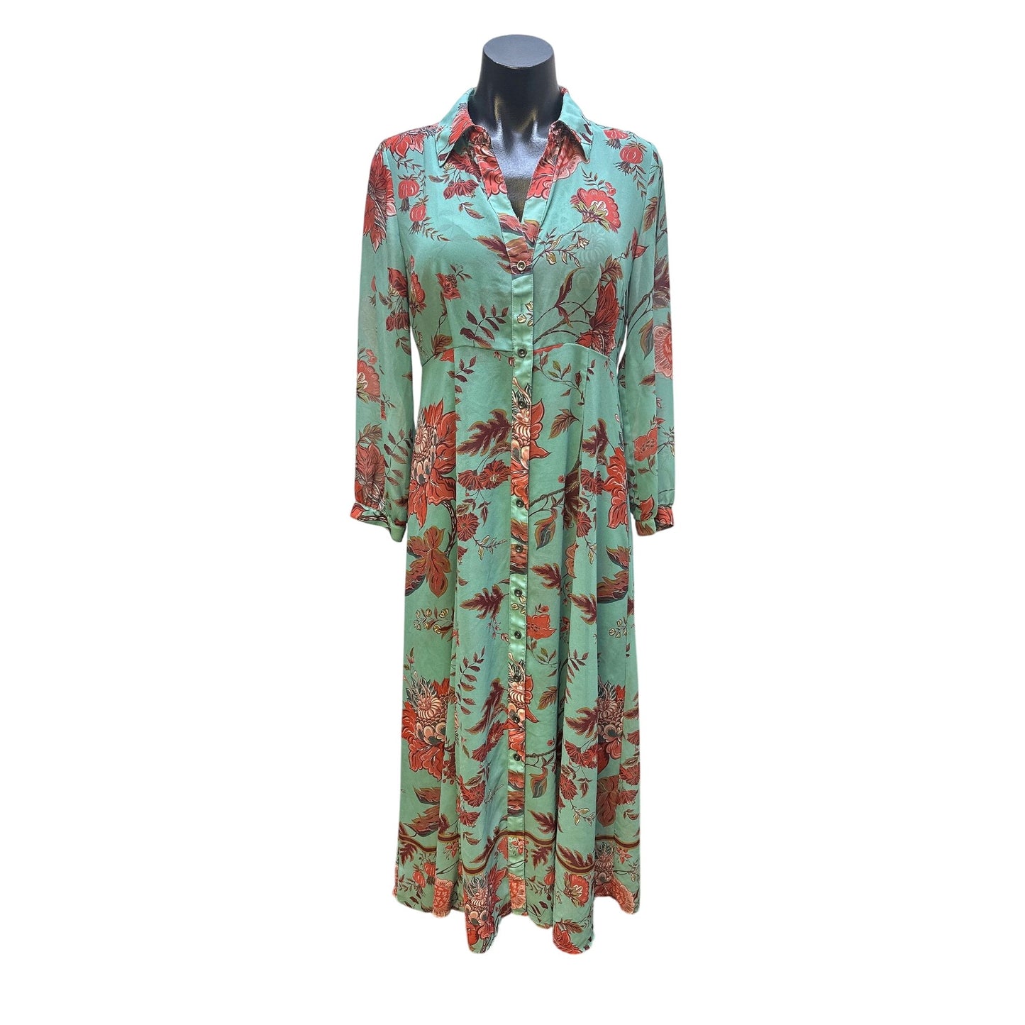 Soft Surroundings Aqua & Red Floral Lace-Trim Slip/Matching Maxi Dress Set Size S
